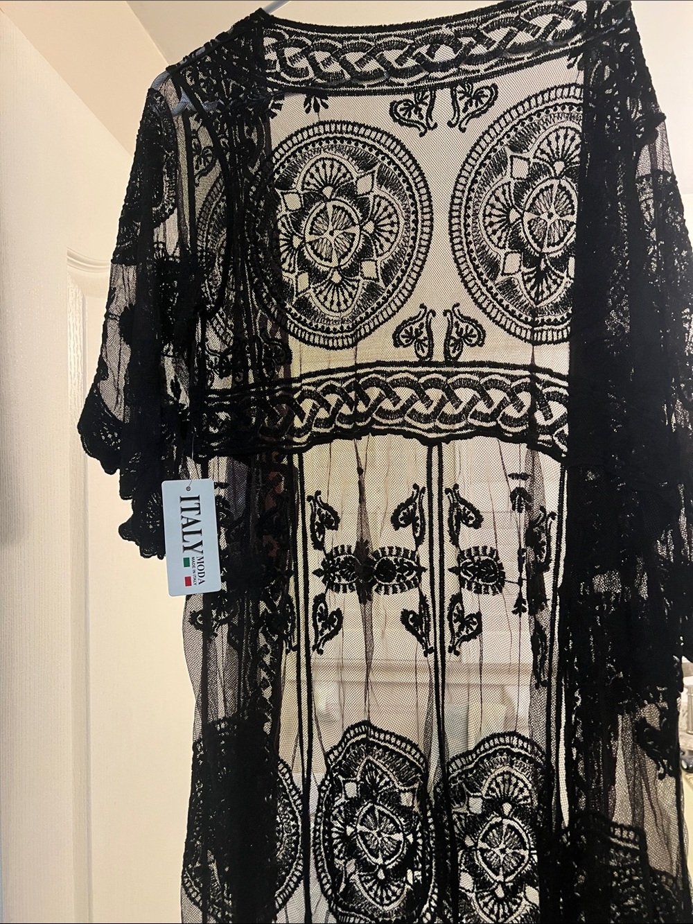 NWT Sheer Black Lace Long Kimono Duster Cardigan